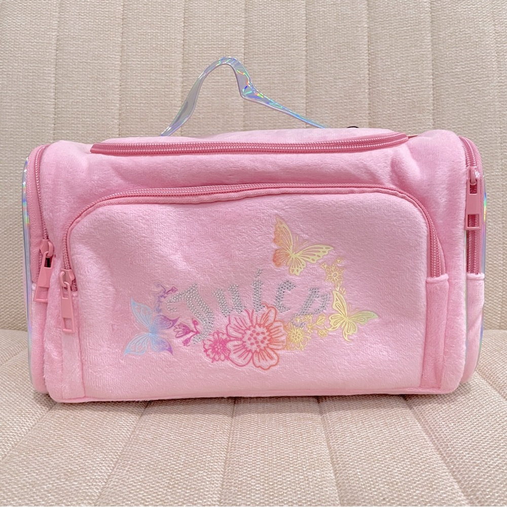 NEW Juicy Couture Pink Velour Butterfly Rhinestone Makeup Bag Toiletry Case NWT